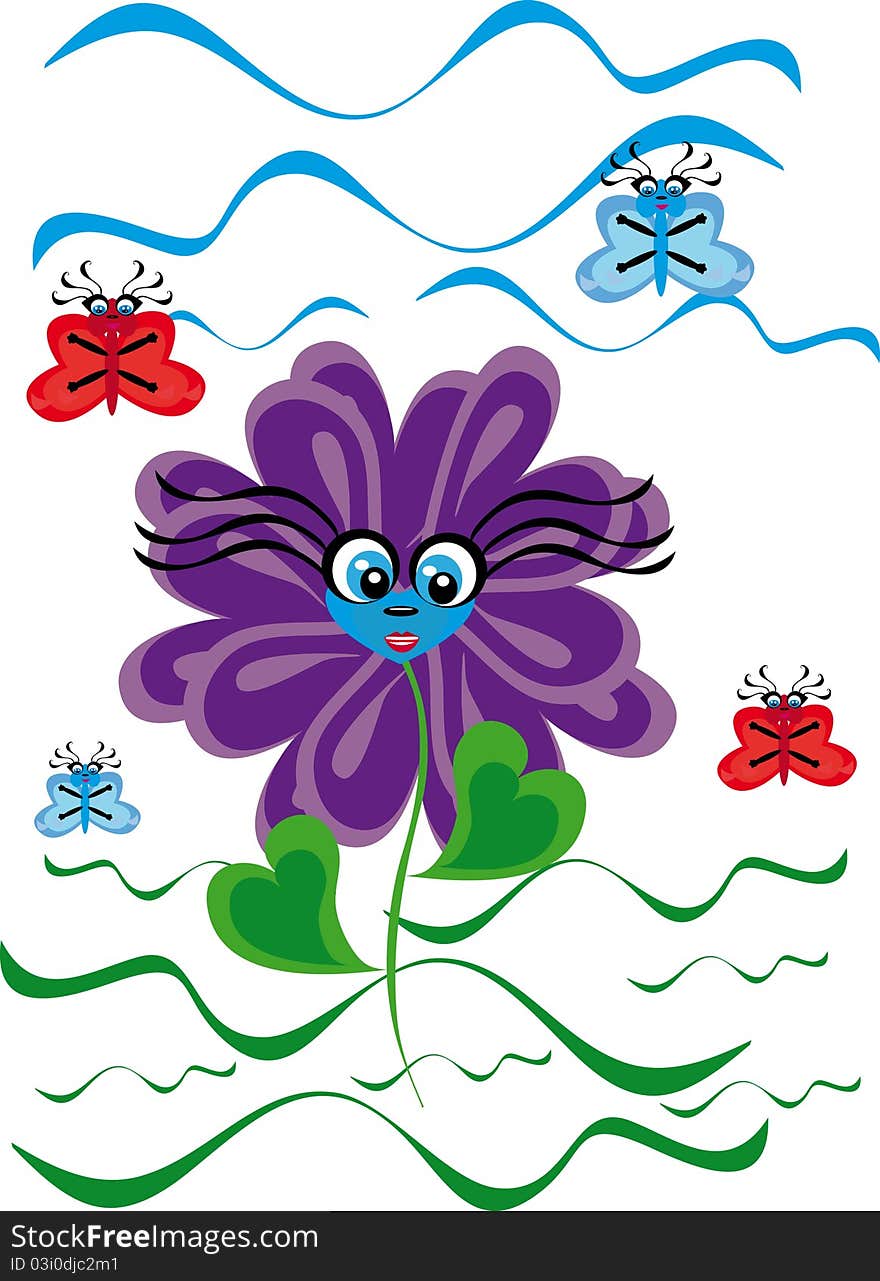 Cartoon Flower On Isolated Background