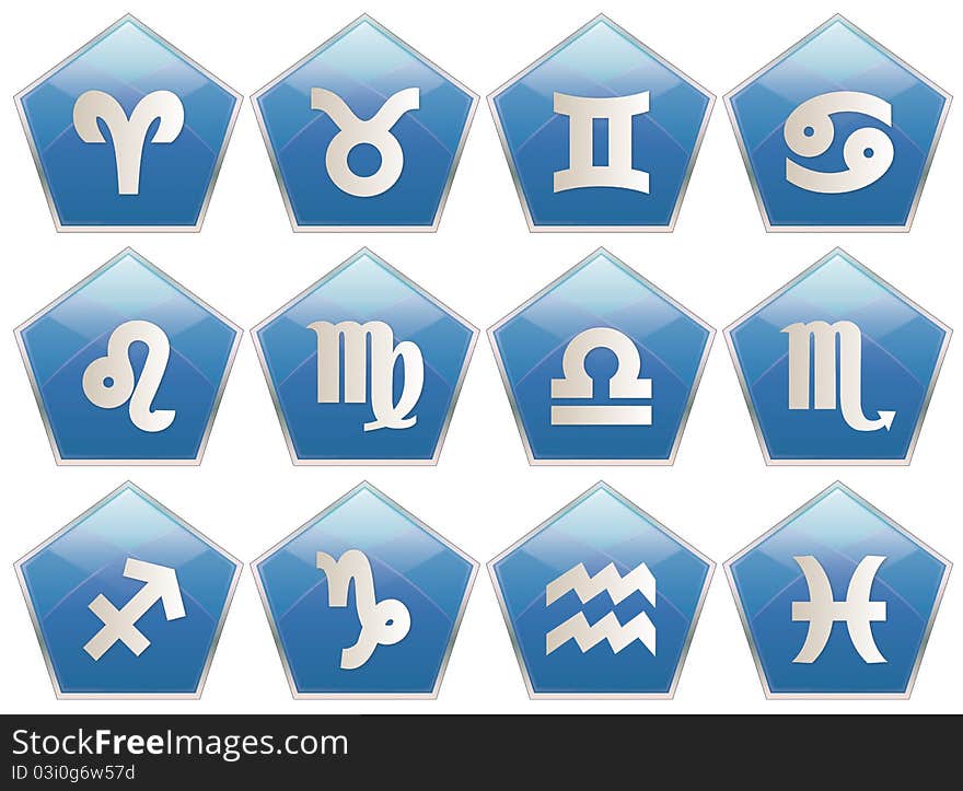Illustration of zodiac blue pentagon icon