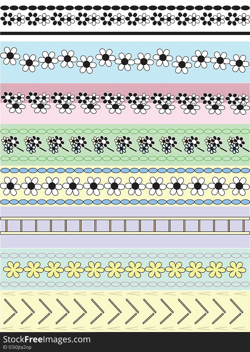 Set of the floral and geometric borders. Set of the floral and geometric borders