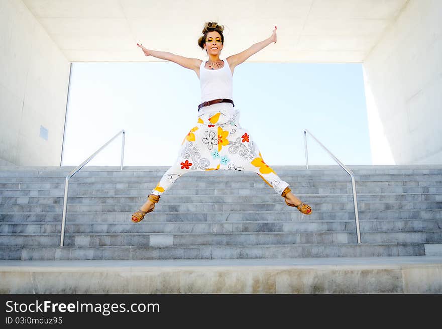 Blonde Girl Jumping