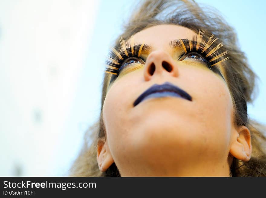 Make up girl with fake eyelashes