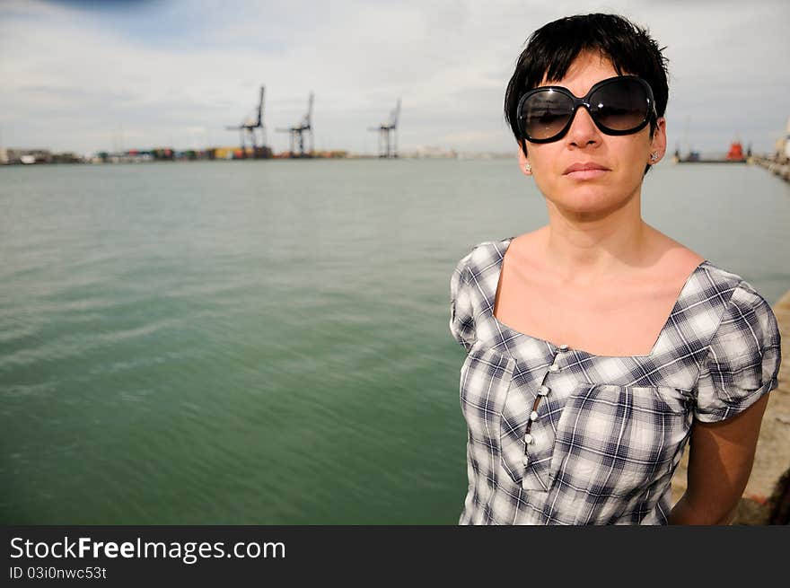 Woman with sunglasses in Cádiz, Andalusia, Spain. Woman with sunglasses in Cádiz, Andalusia, Spain