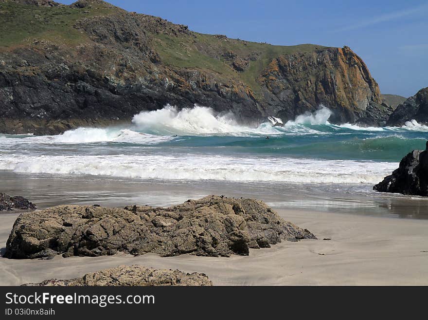 Waves At Kynance Cove In Cornwall