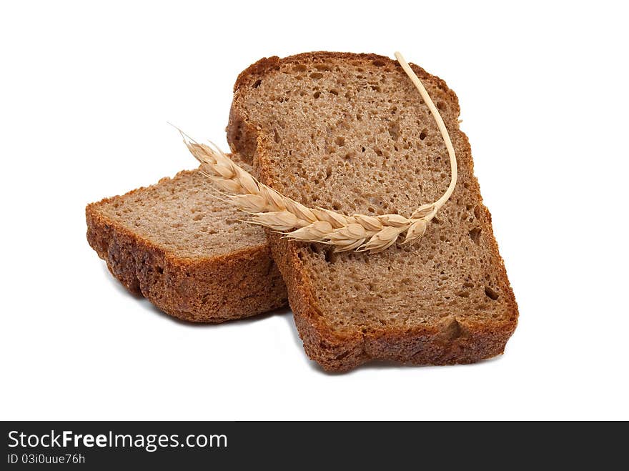 Sliced bread with ear on white