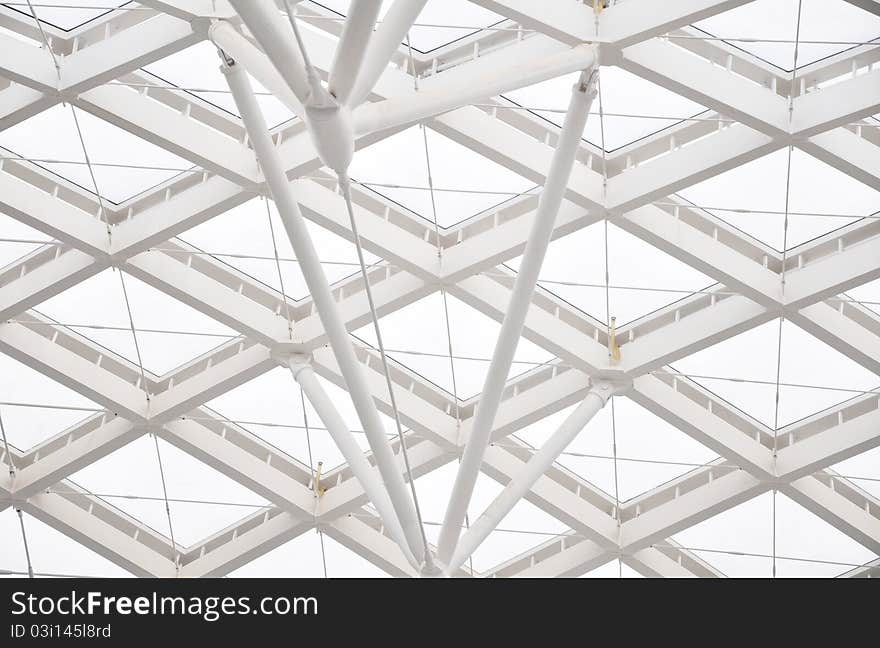 Curving glass ceiling with steel girder and beams. Curving glass ceiling with steel girder and beams.
