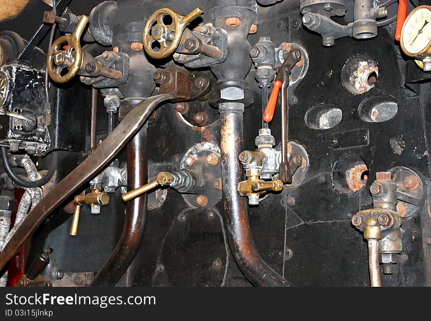 The Controls in the Cab of a Vintage Steam Train.