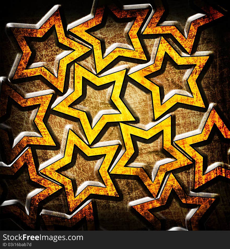 Abstract orange grunge stars background