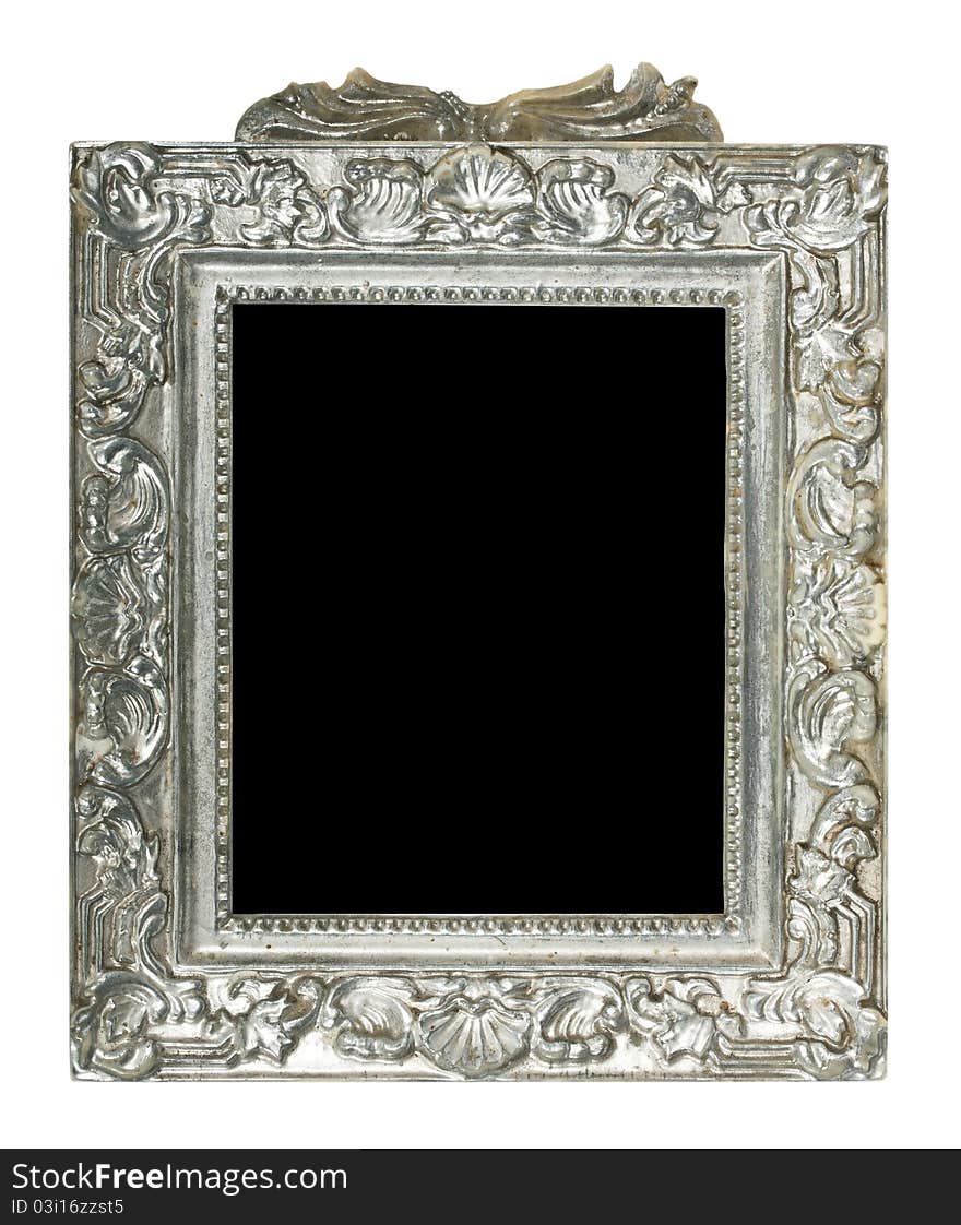 Old silver frame isolated on white background