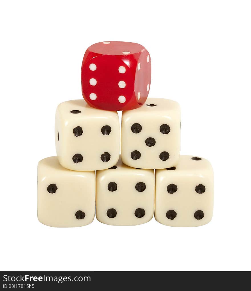 Pyramid of gaming dice white with clipping path