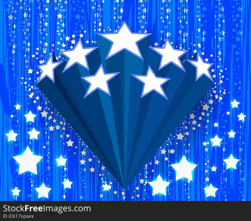 Abstract stars burst on blue background