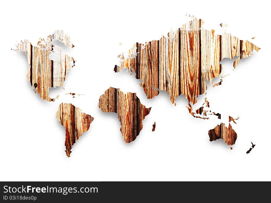 Wooden map on a white background