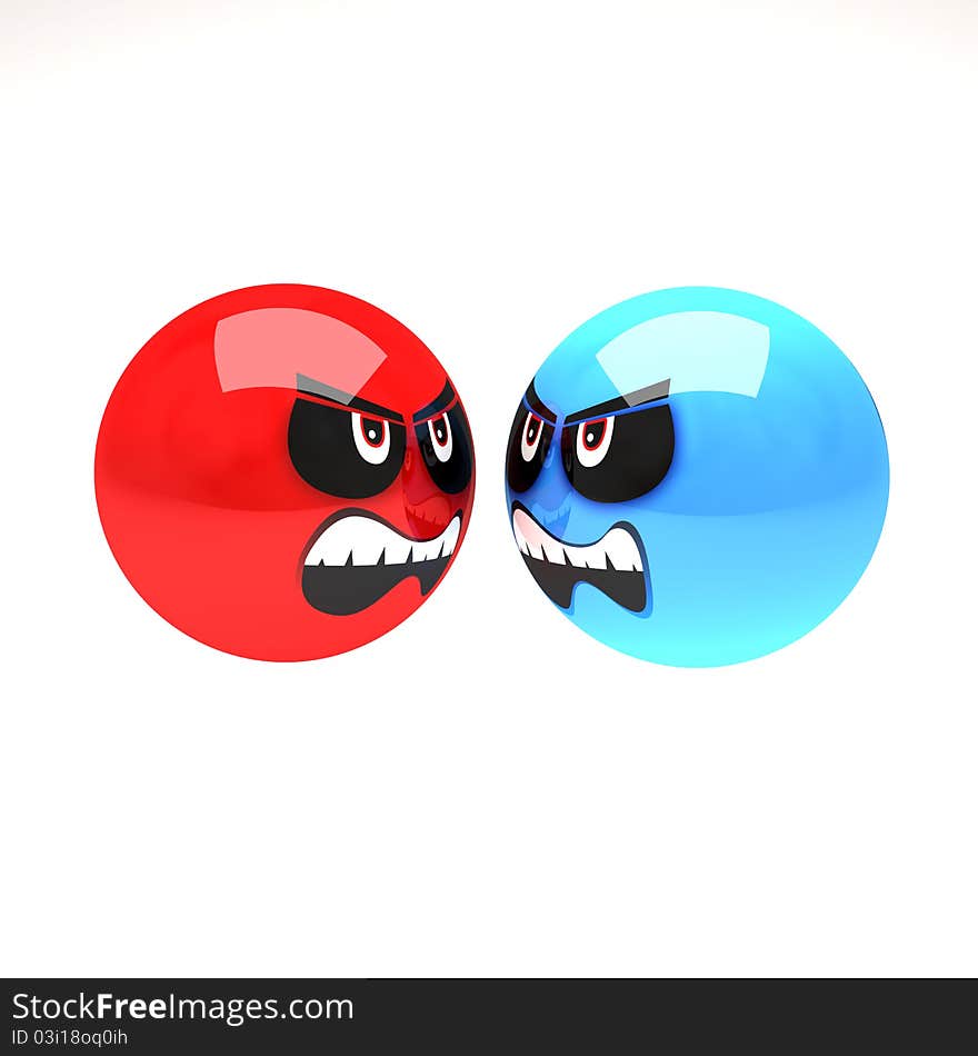 Two angry smiles isolated with clipping path