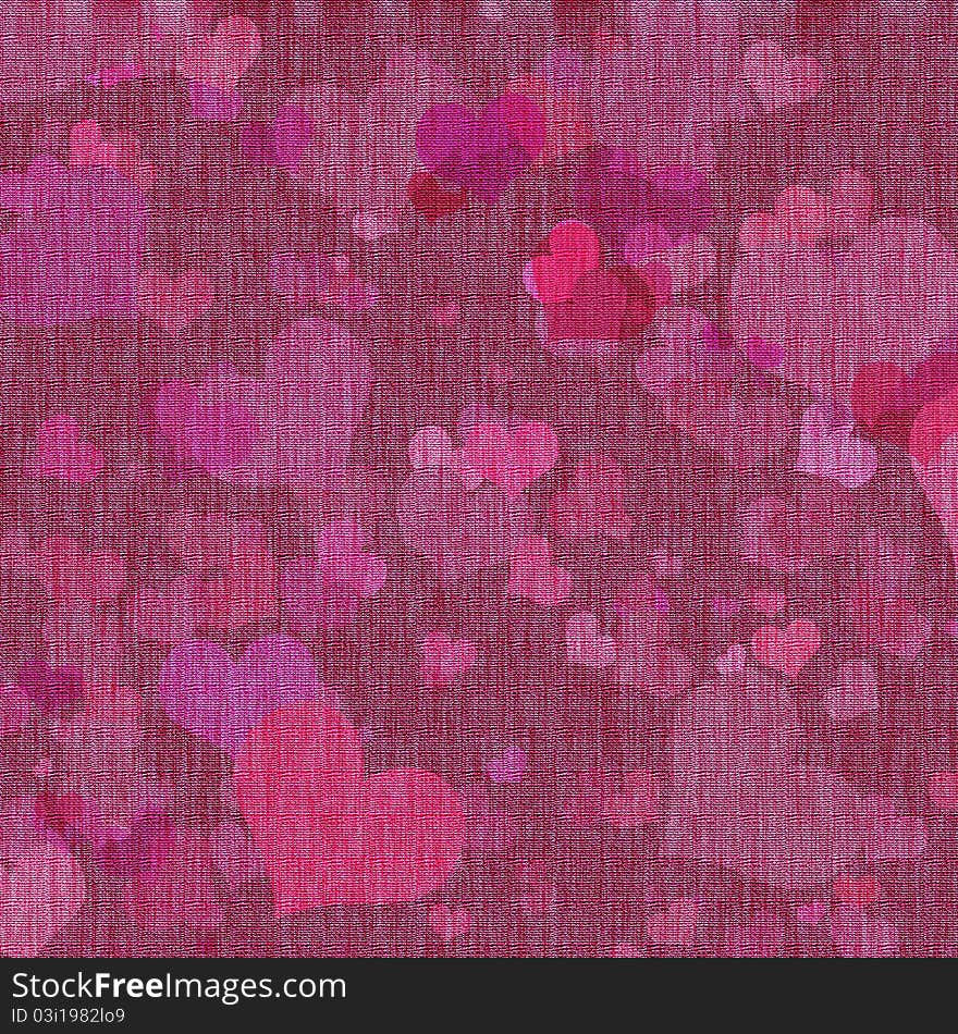 Abstract canvas texture with hearts background