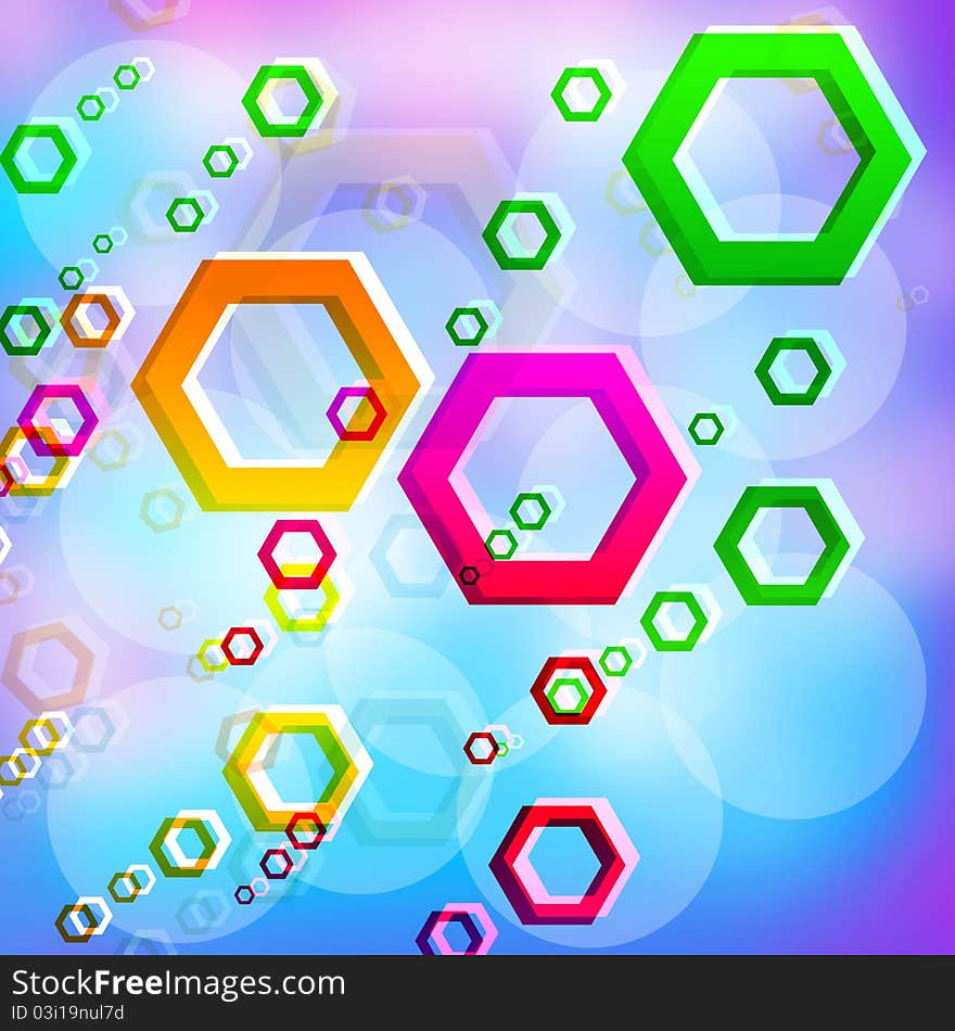 Abstract colored hexagons on a color background