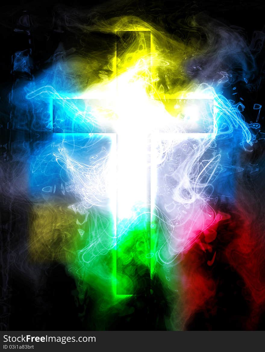 Cross in a abstract color smoke. Cross in a abstract color smoke