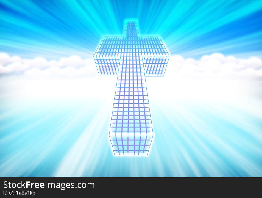 Cross in a abstract blue heavens background