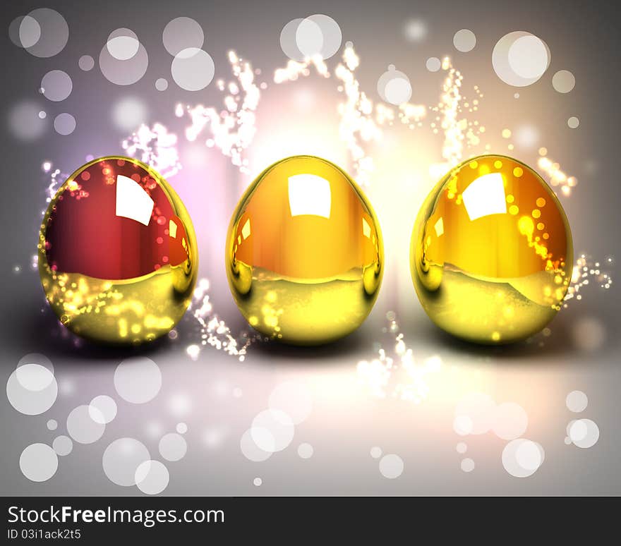 Easter background with three golden eggs