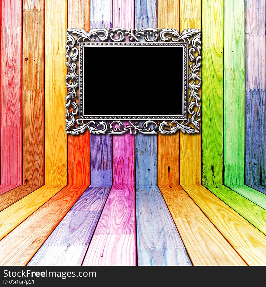 Frame in a colorful wooden room