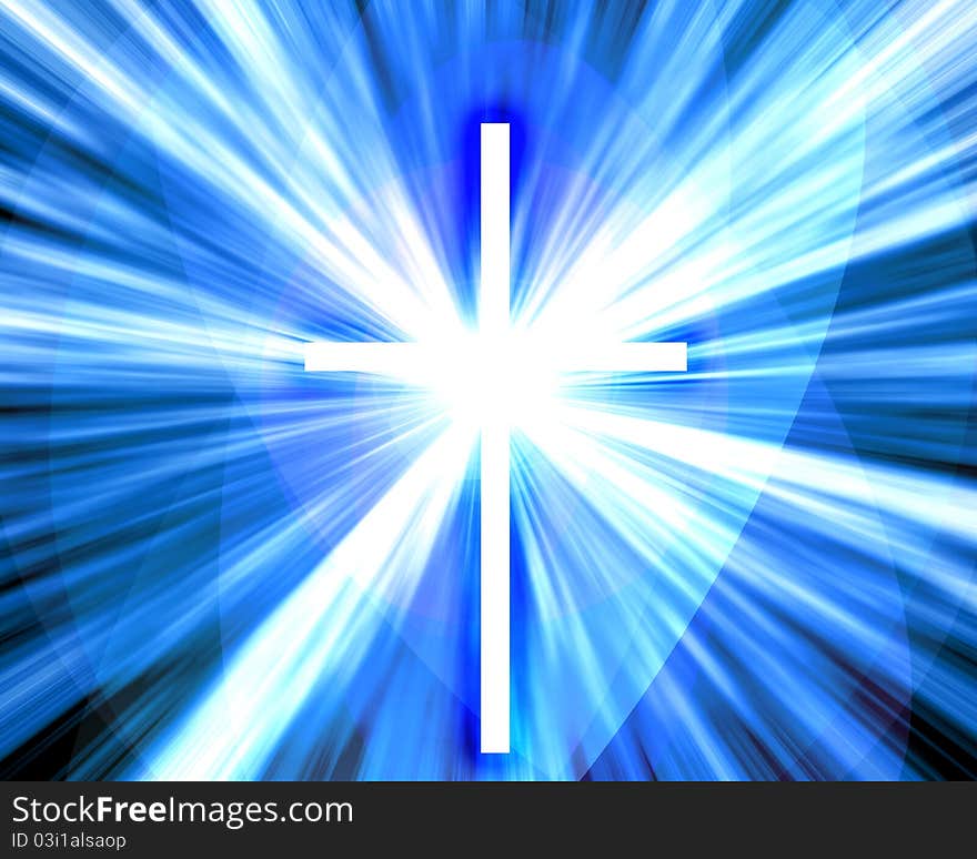 Religious theme with glowing cross in heaven