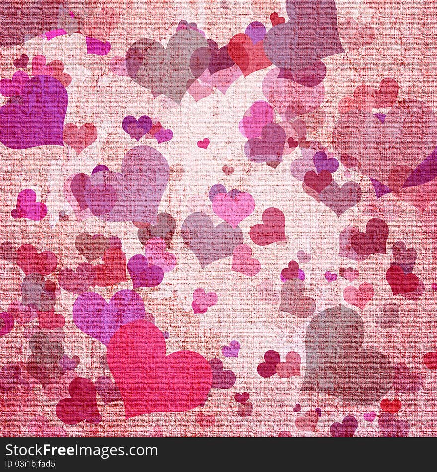 Grunge canvas texture with hearts