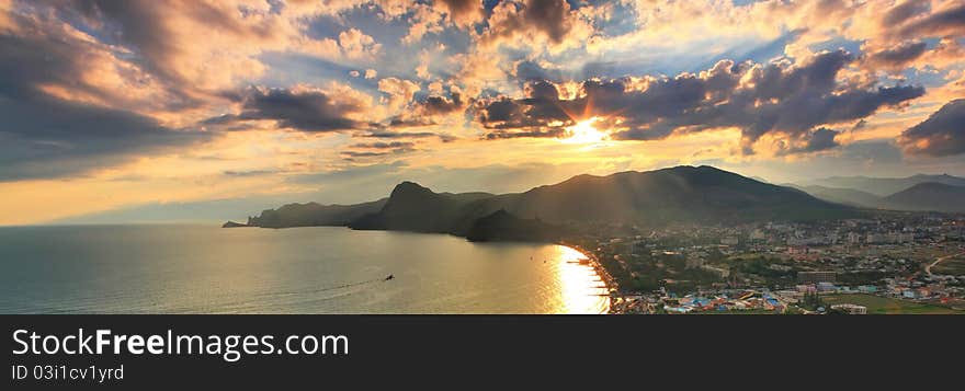 Panorama from the top of the hill overlooking the seaside town