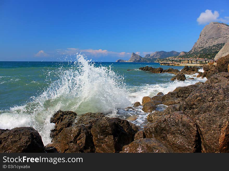 Stormy day at the shore of sea