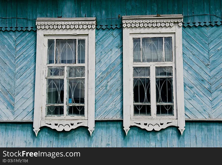 Windows of the Russian old wooden house. Windows of the Russian old wooden house