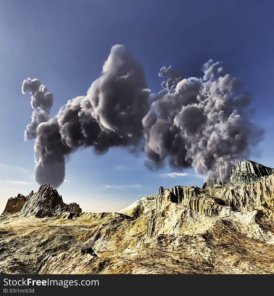 Volcanic eruption in high mountains