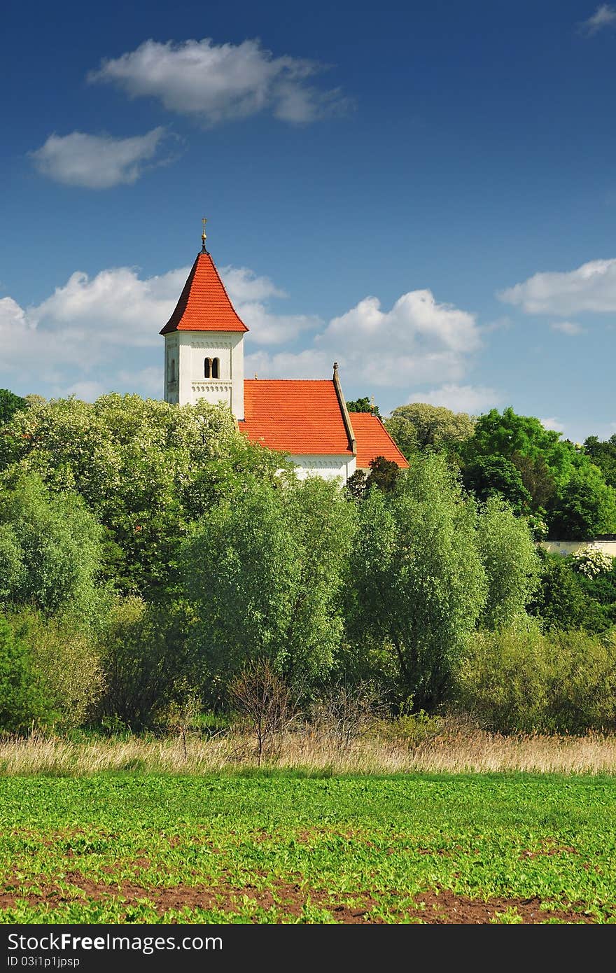 Romanesque Church in Fresh Rural Landscape. Romanesque Church in Fresh Rural Landscape