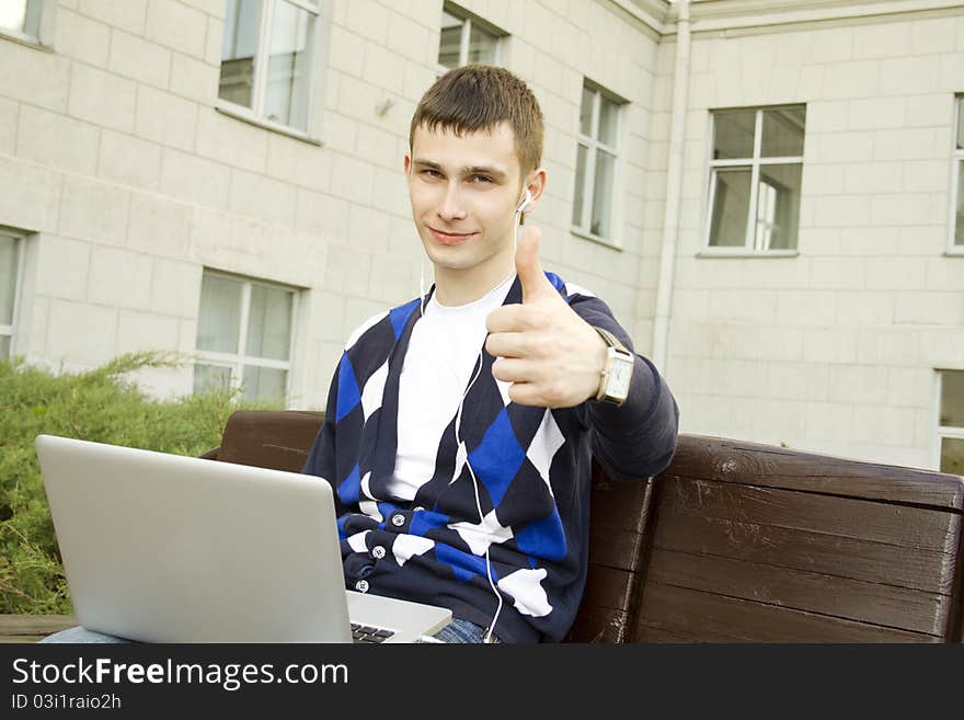 Young student working on a laptop