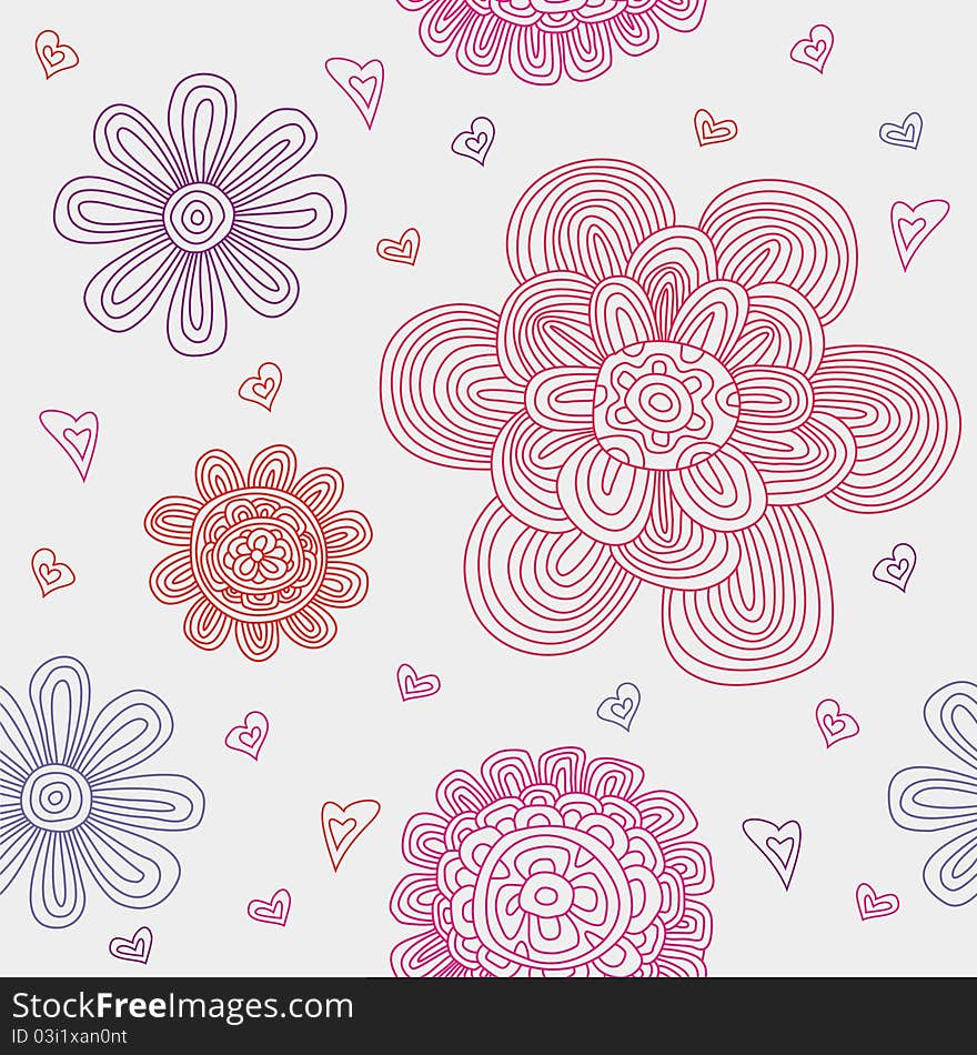 Stylized flower on gray background, seamless