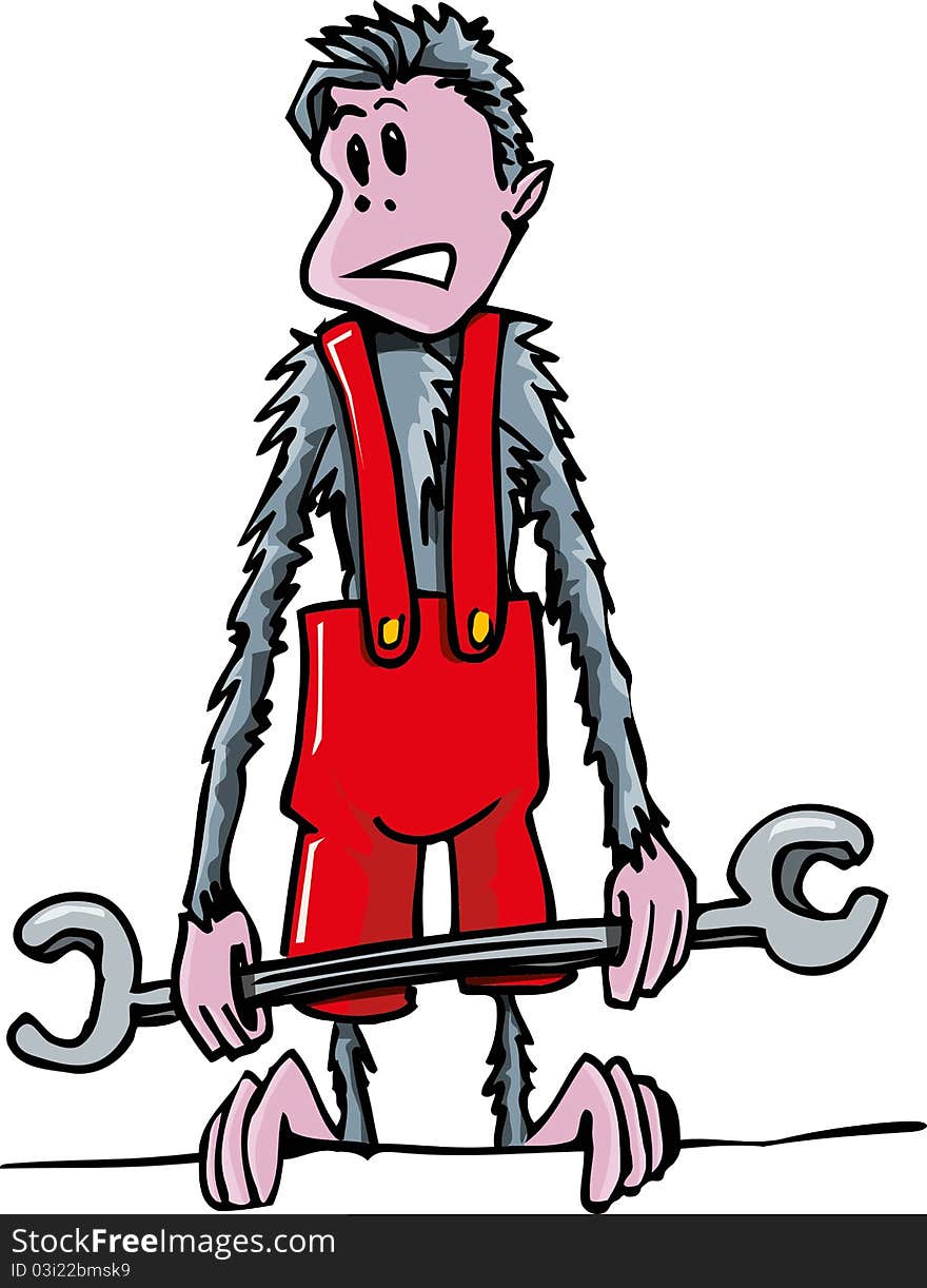 Cartoon ape with a monkey wrench