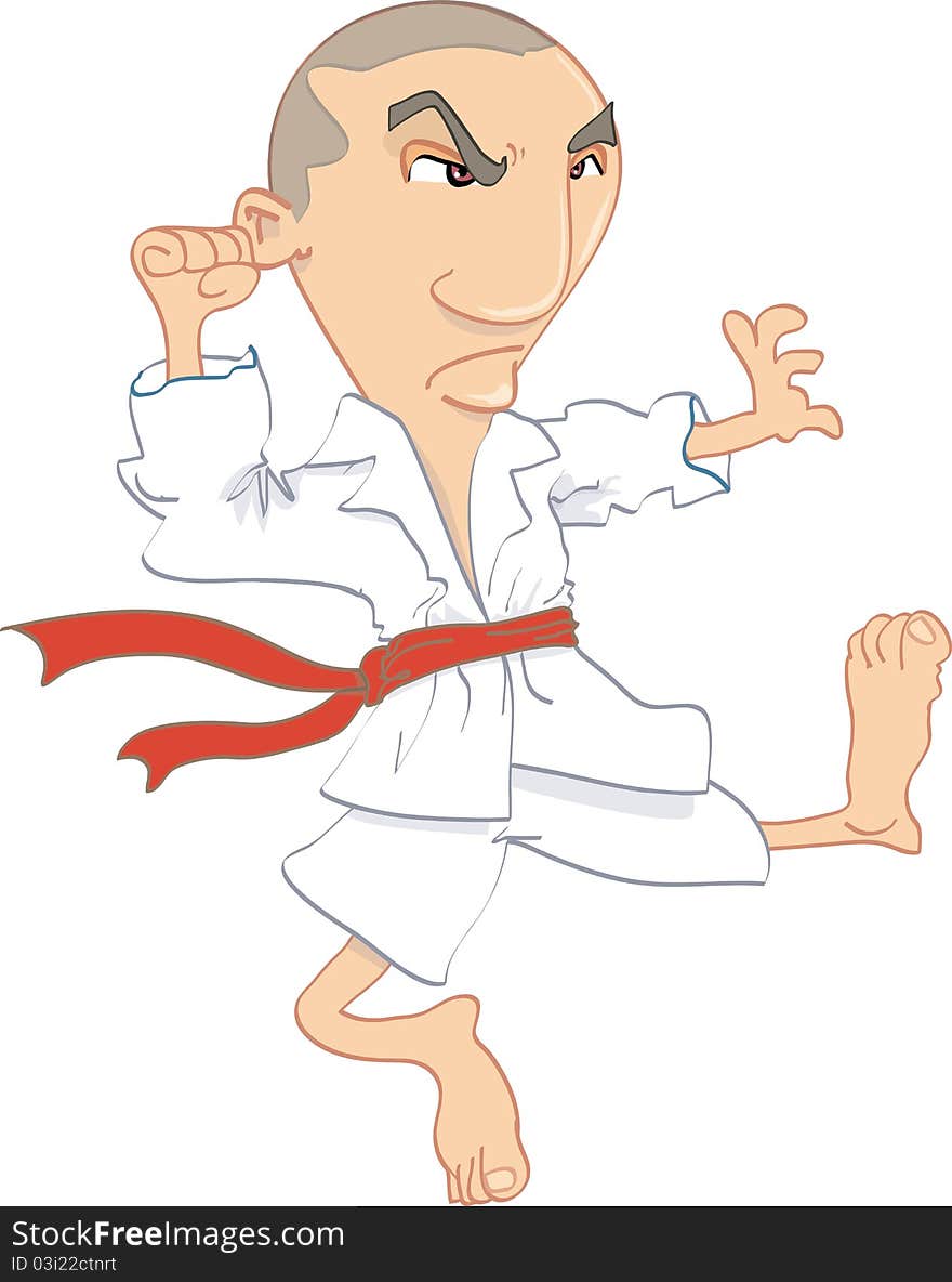 Cartoon Of Man Performing Karate Kick