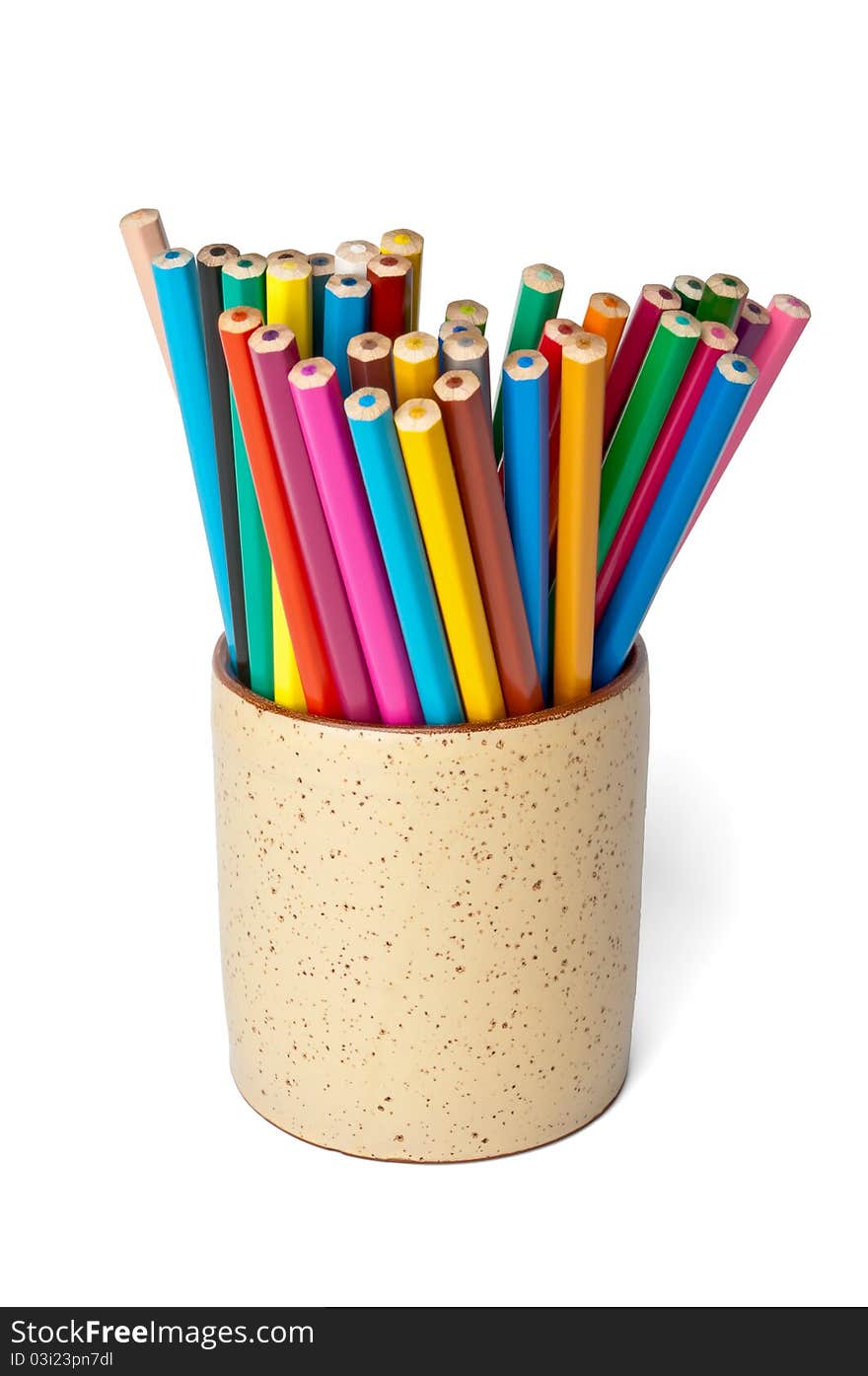 Set of colored pencils in a cup