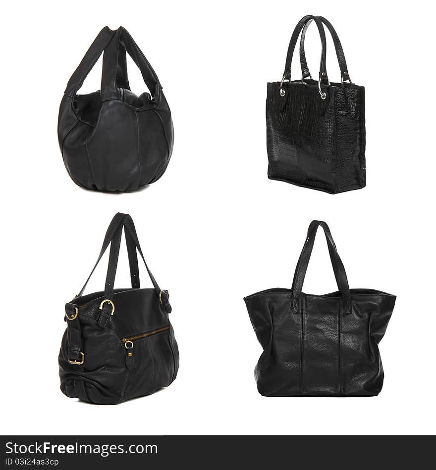 Set of black leather female bags