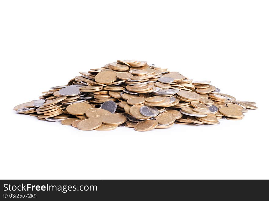 Heap of ukrainian coins isolated on white background. Heap of ukrainian coins isolated on white background