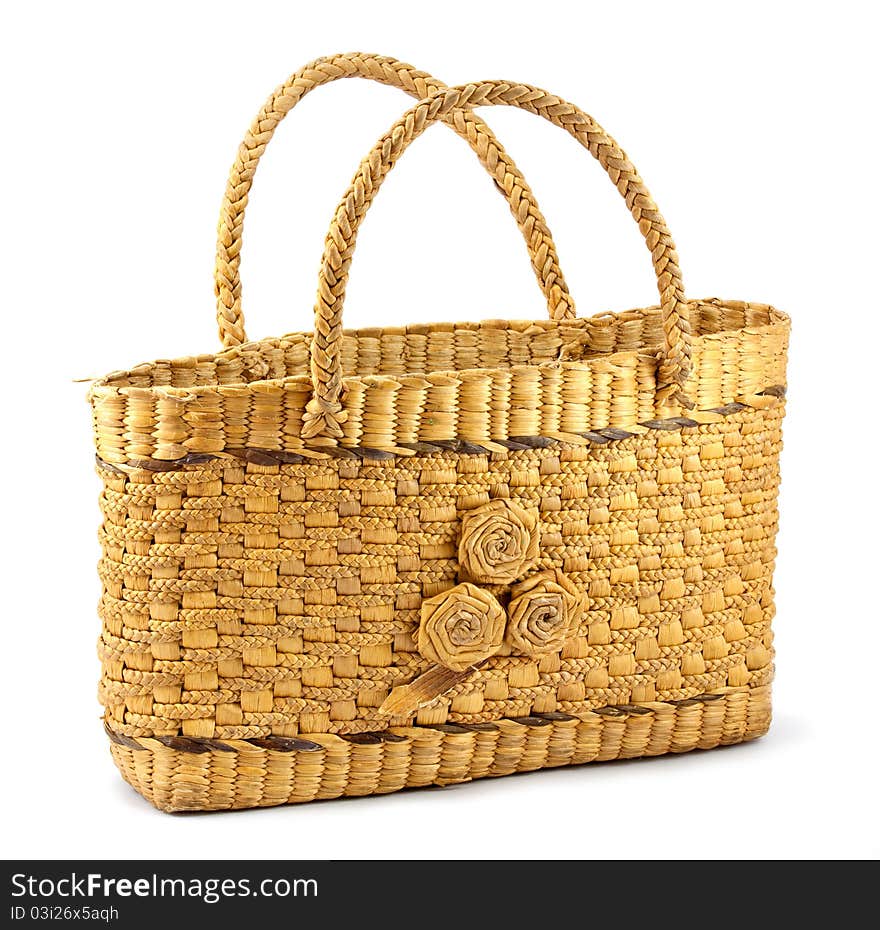 Wicker bag isolated on white background