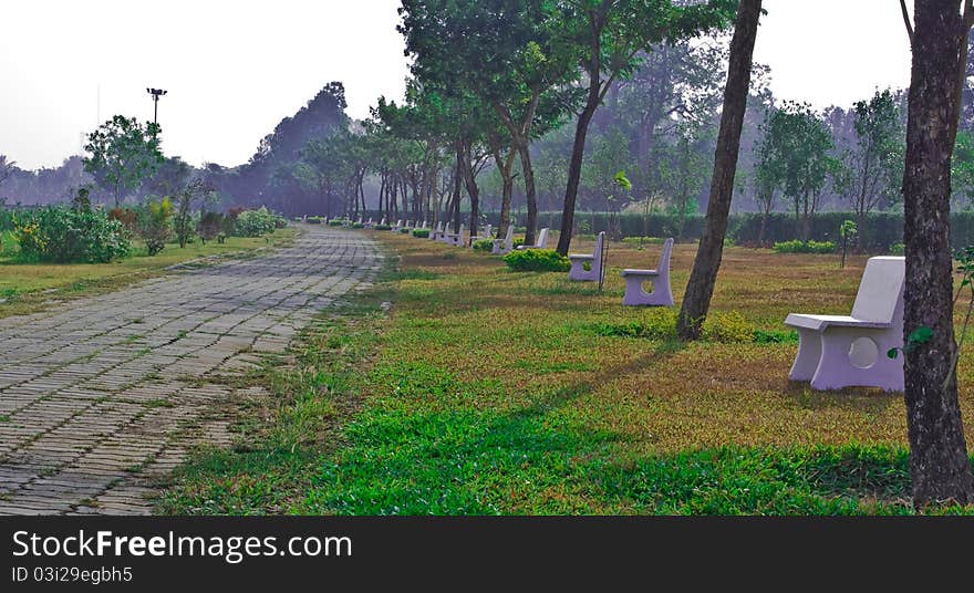 Marble chairs in the park