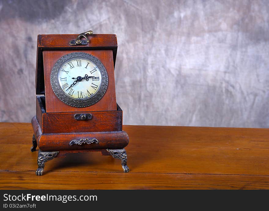 Old Vintage clock on old wooden set