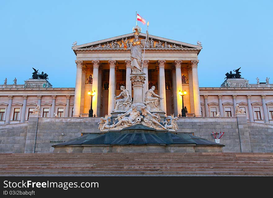 Austrian Parliament in Vienna at sunrise