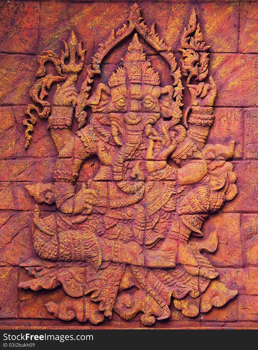 Stone carved sculpture of elephant god Ganesha