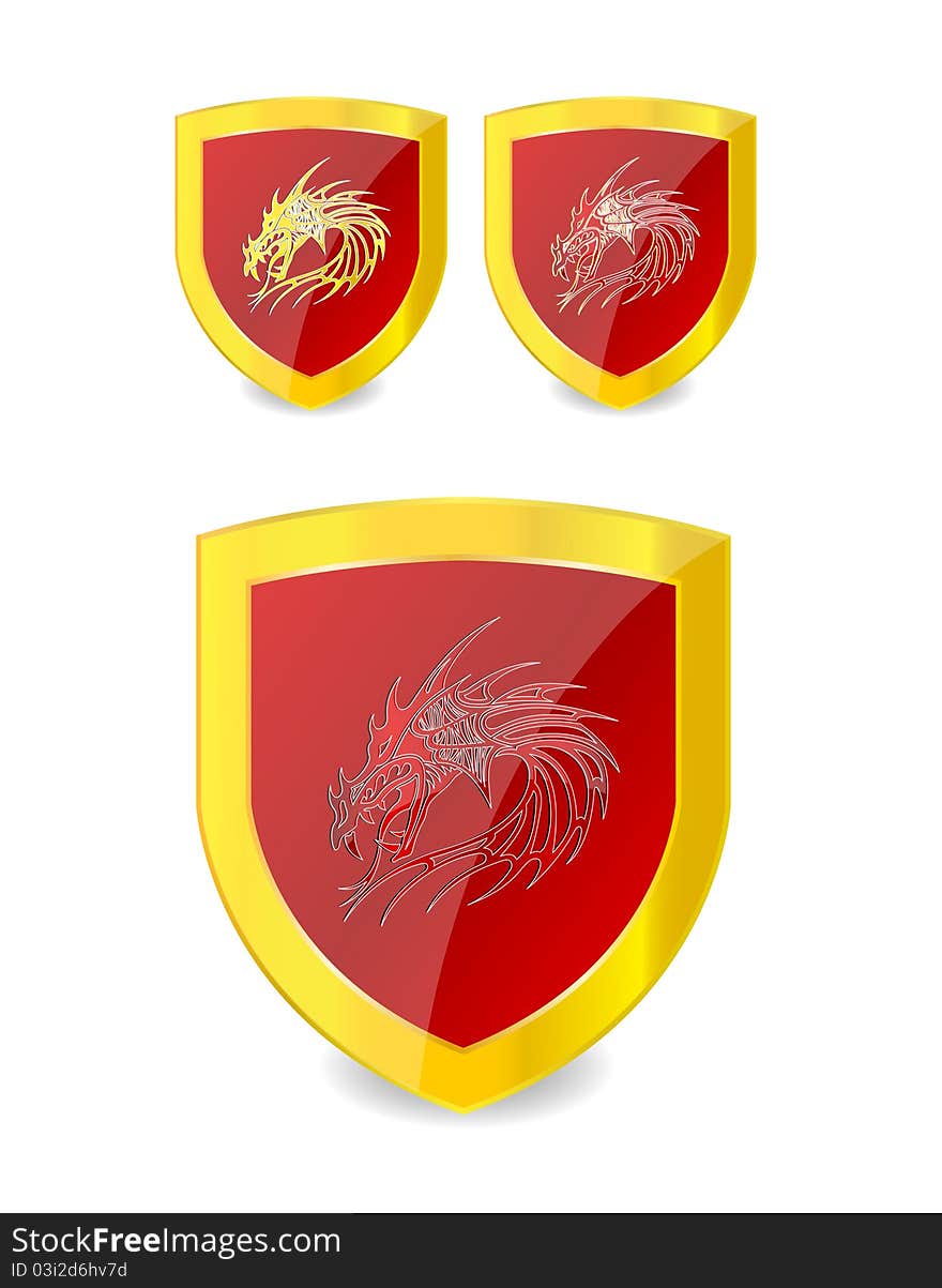 Dragons set on the emblem gold and red color isolated