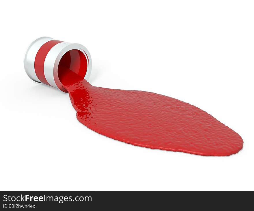 Poured red paint on a white background