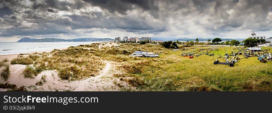 Dunes and ships off the coast of Cantabria. Dunes and ships off the coast of Cantabria