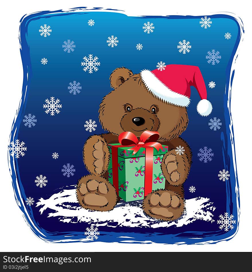 Vector illustration of a teddy bear holding a Xmas present. Vector illustration of a teddy bear holding a Xmas present