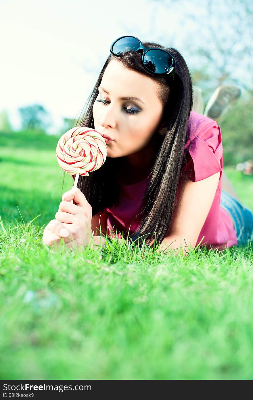 Beautiful Girl With Big Lollipop