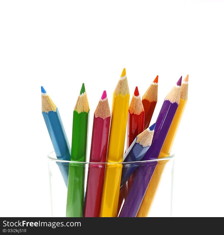 Various colour pencils isolated on the white