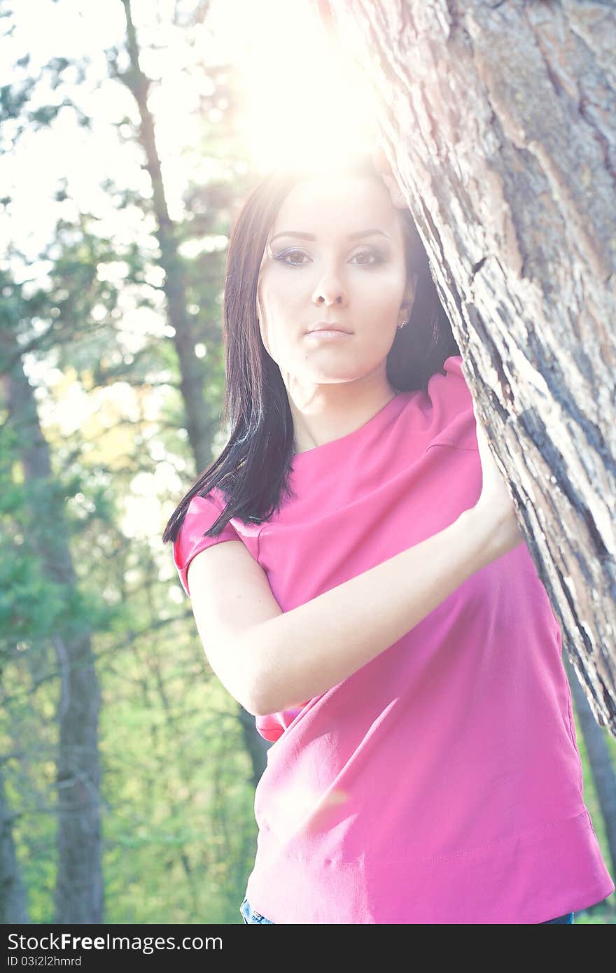 Adorable brunette in forest. Adorable brunette in forest