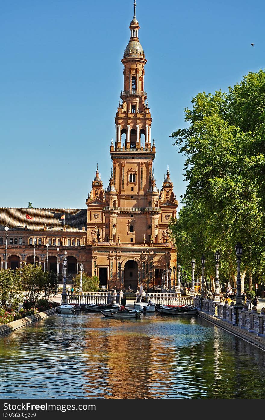 Tower Of The Plaza De Espana In Seville - Spain