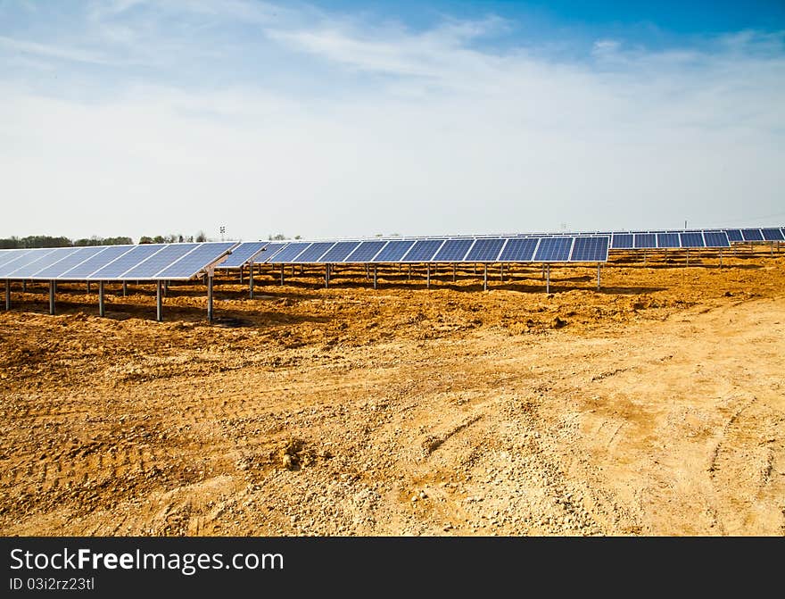 Works in progress in a solar panel plant,